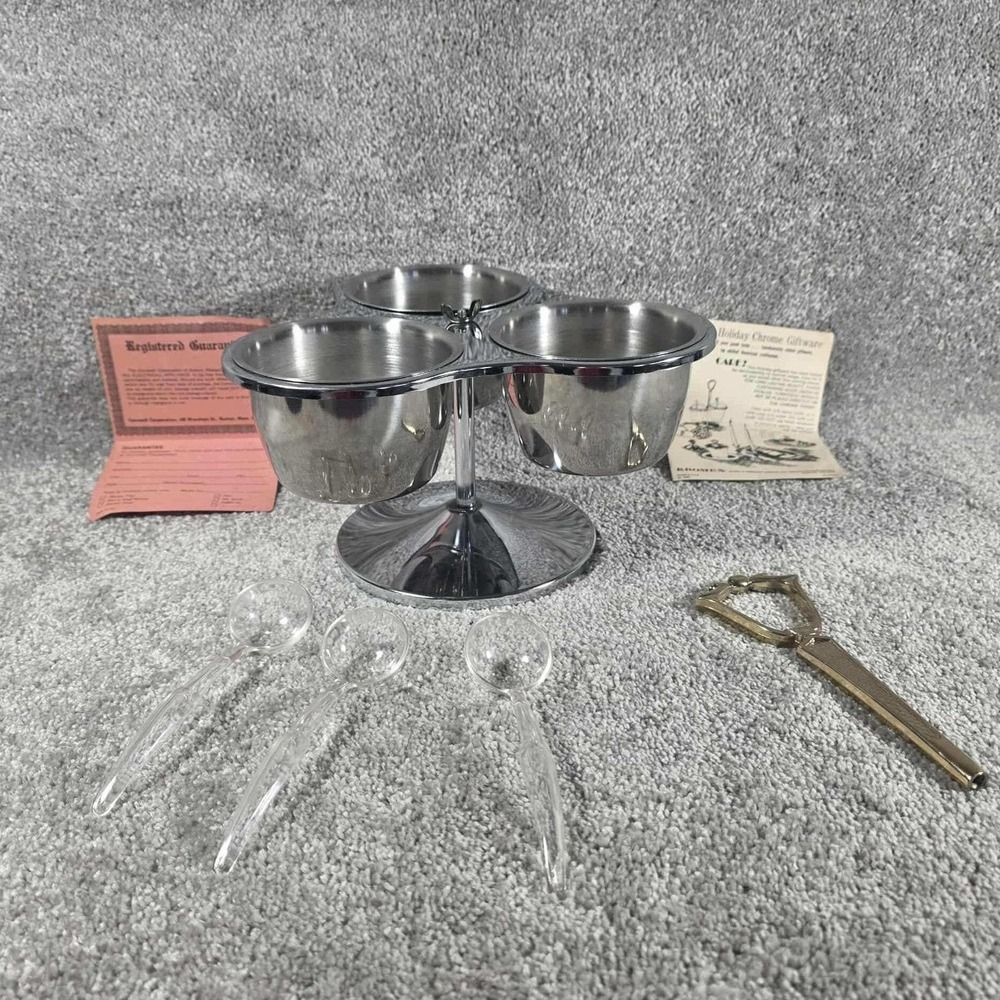 KROMEX Vintage Triple Carousel Condiment with Handle and Spoons